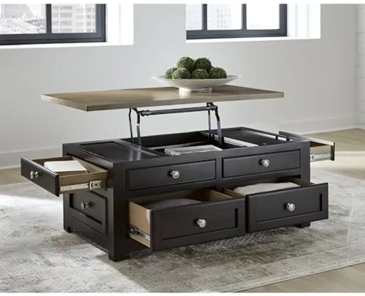 Signature Design by Ashley Drazmine Two-Tone Lift Top Coffee Table with Storage Drawers & Casters, Brown