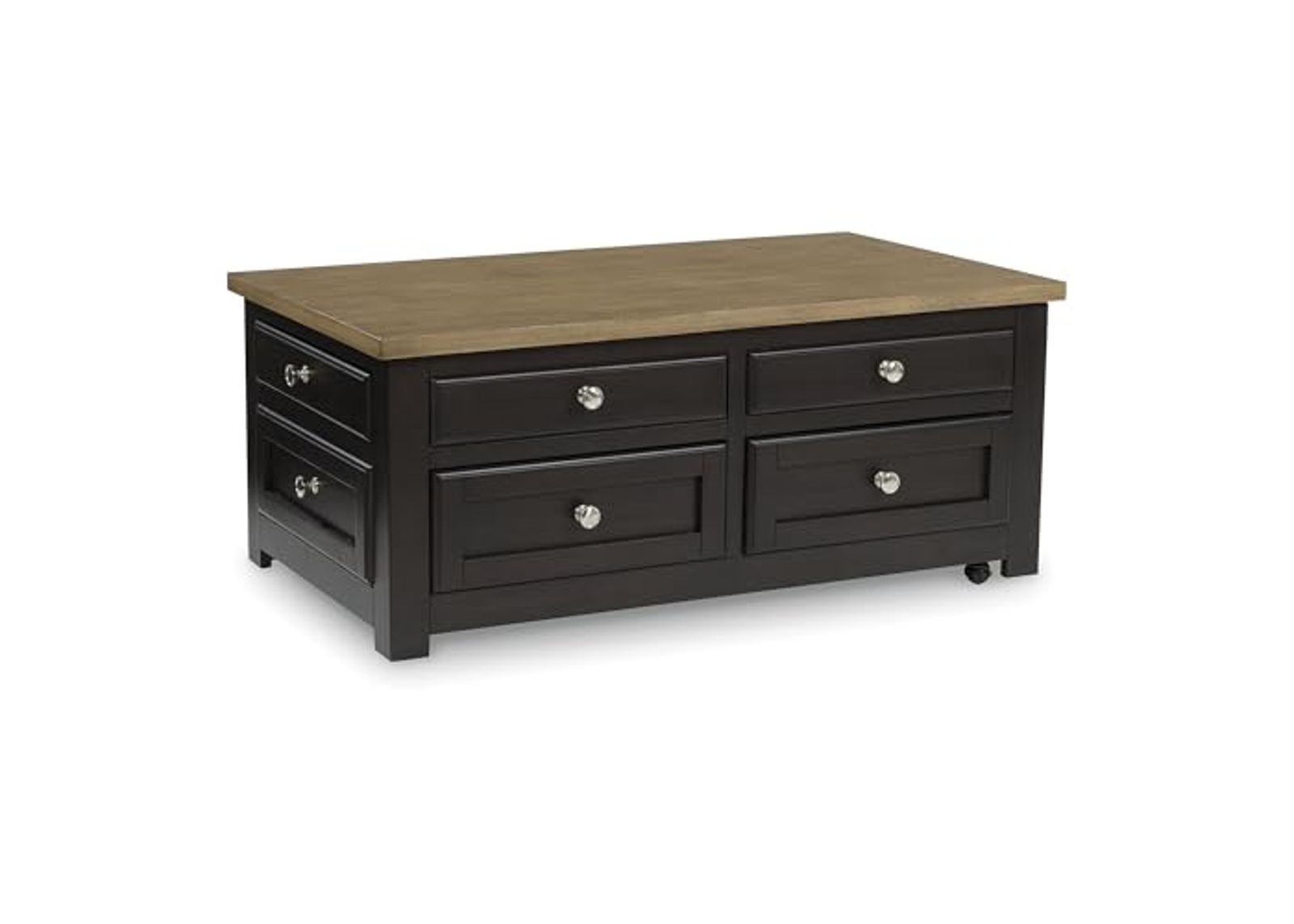 Signature Design by Ashley Drazmine Two-Tone Lift Top Coffee Table with Storage Drawers & Casters, Brown