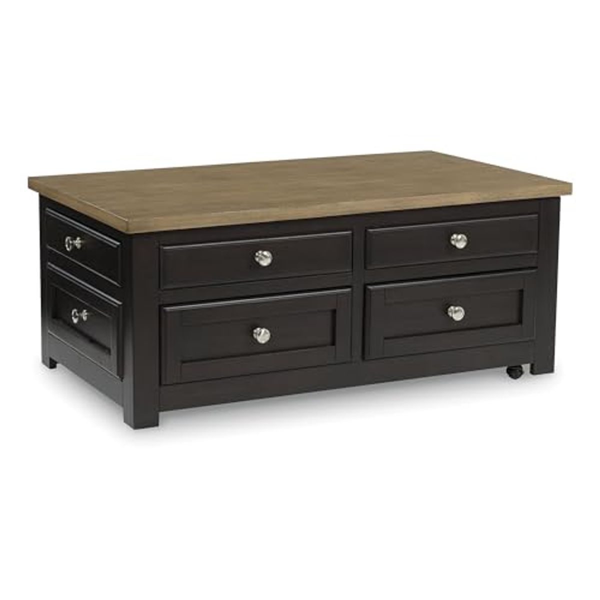 Signature Design by Ashley Drazmine Two-Tone Lift Top Coffee Table with Storage Drawers & Casters, Brown