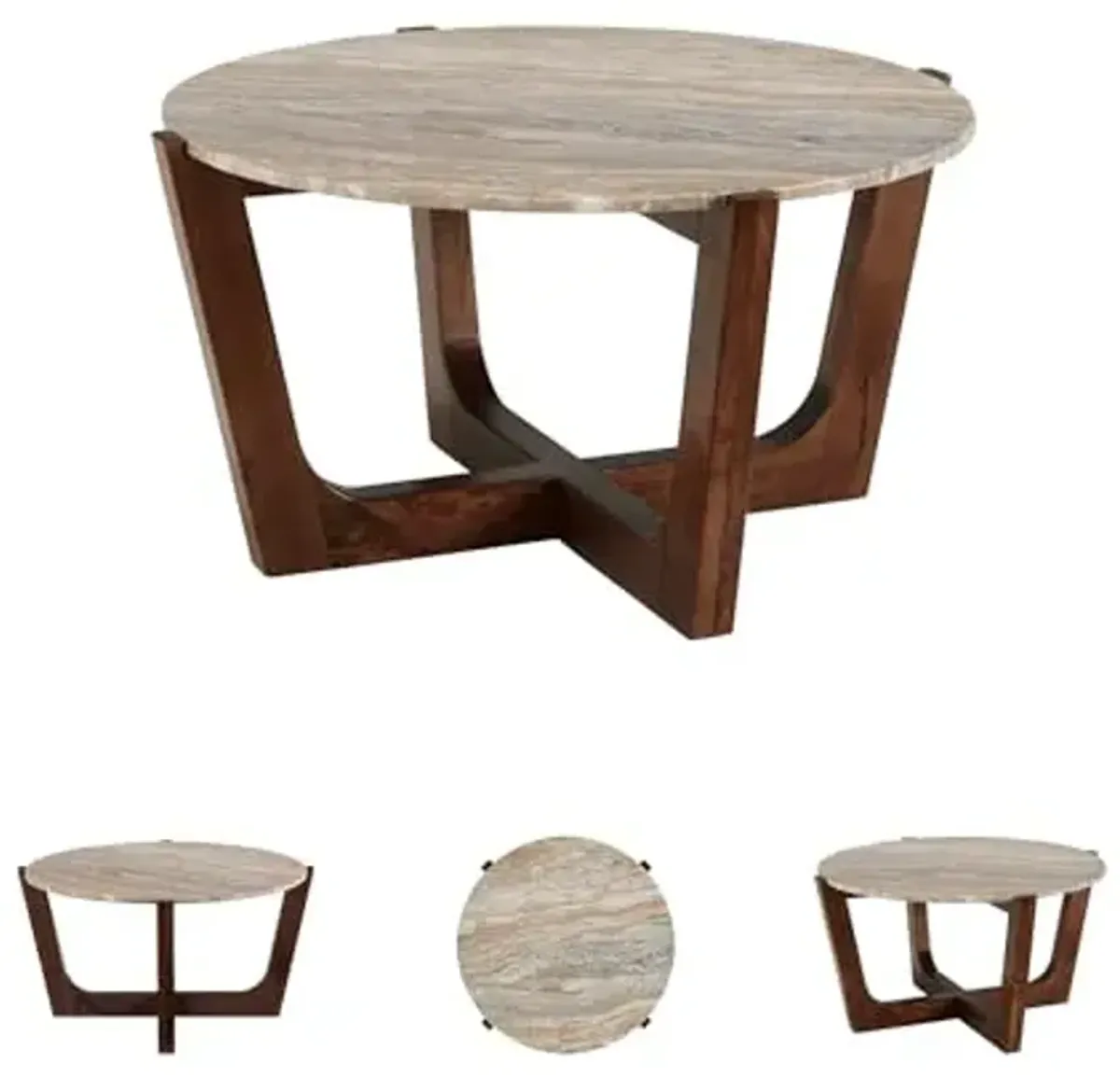 Signature Design by Ashley Tanidore Casual Solid Mango Wood Coffee Table with Marble Top, Dark Brown & Beige