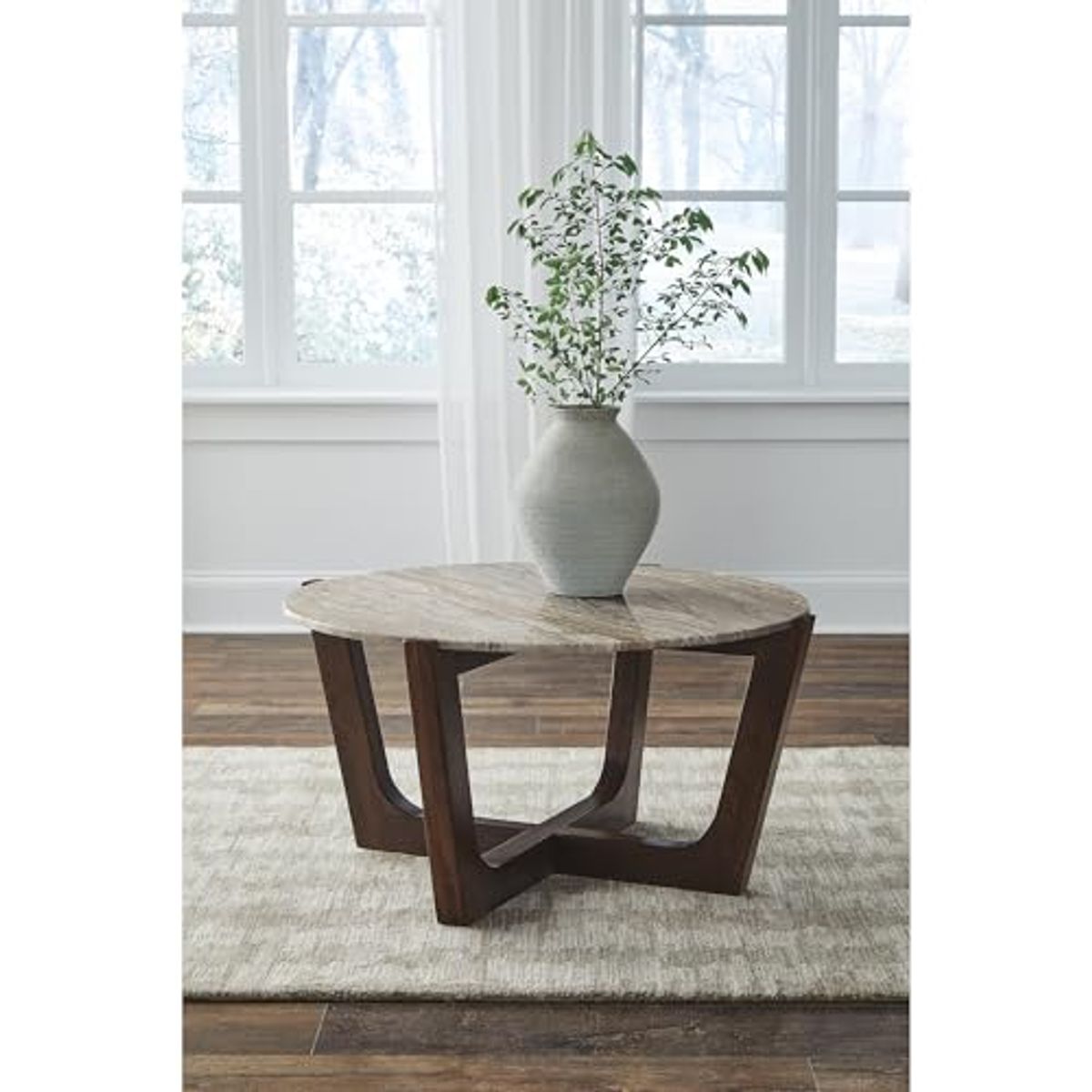 Signature Design by Ashley Tanidore Coffee Table with Natural Marble Top, Warm Brown