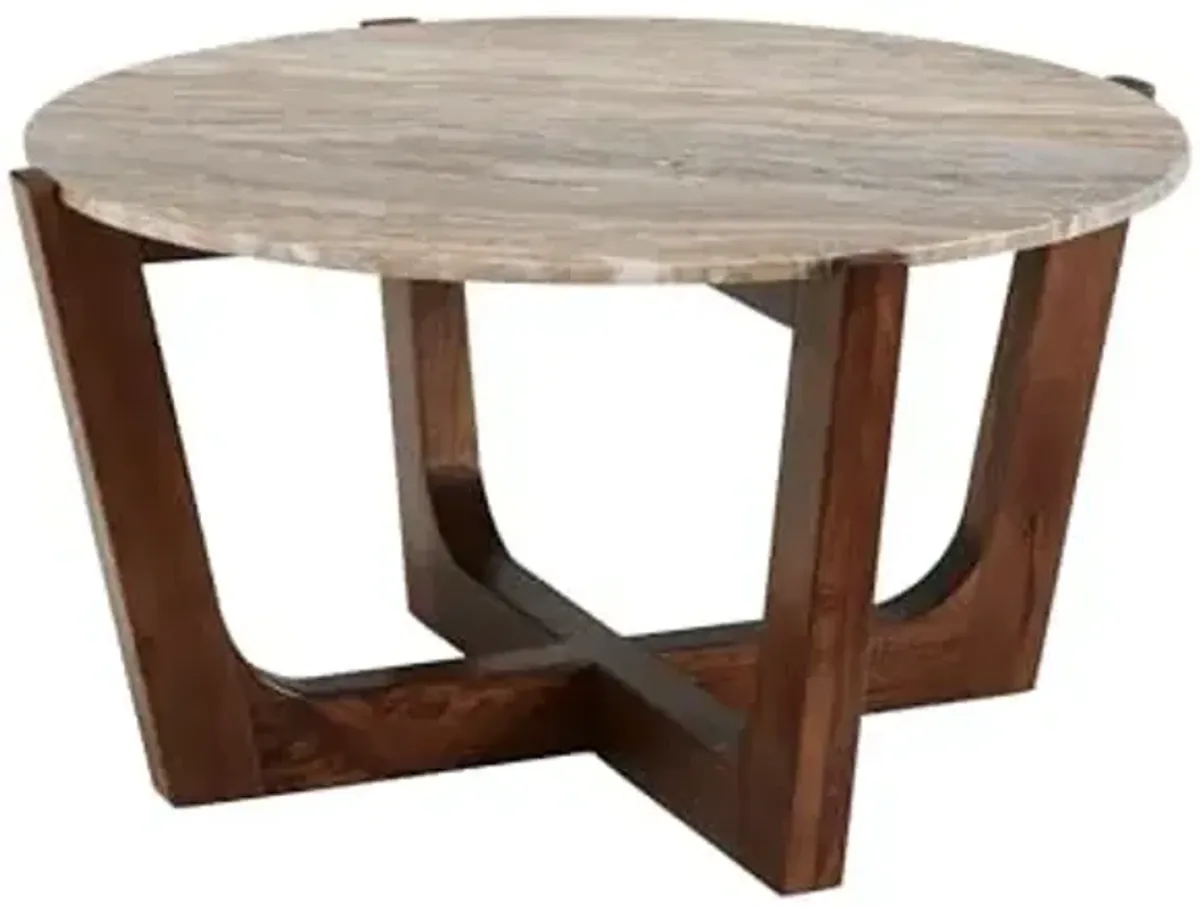 Signature Design by Ashley Tanidore Casual Solid Mango Wood Coffee Table with Marble Top, Dark Brown & Beige