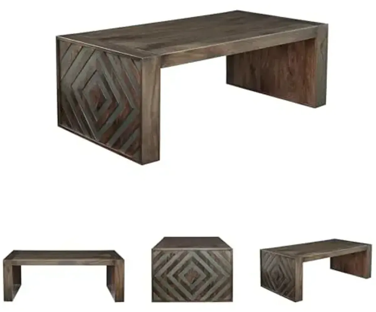 Signature Design by Ashley Dreggan Casual Coffee Table with Carved Diamond Pattern, Dark Brown & Gray