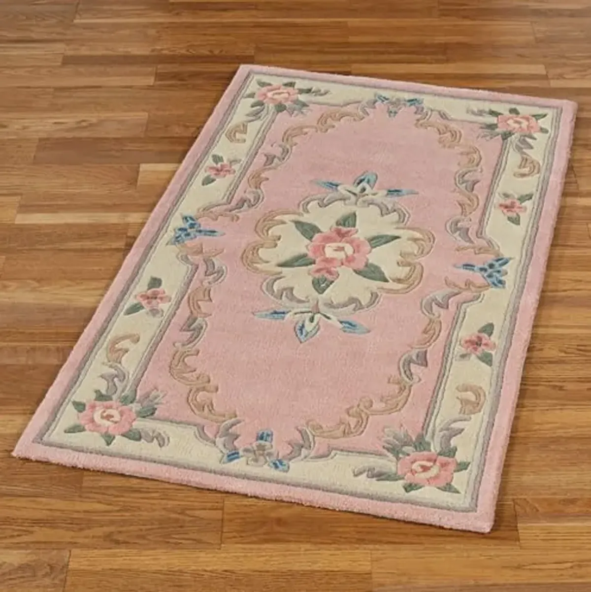 Traditional Floral Serena Aubusson II Small Rectangle Accent Rug | 2 feet 6 inches x 4 feet 6 inches | Soft Rose Pink | Handcarved, Hand-tufted, Luster Washed, Thick Pure Wool Sofa-Sized Area Rug