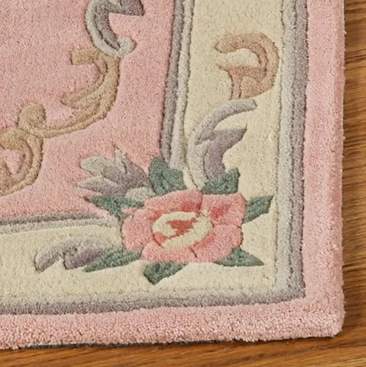 Traditional Floral Serena Aubusson II Small Rectangle Accent Rug | 2 feet 6 inches x 4 feet 6 inches | Soft Rose Pink | Handcarved, Hand-tufted, Luster Washed, Thick Pure Wool Sofa-Sized Area Rug