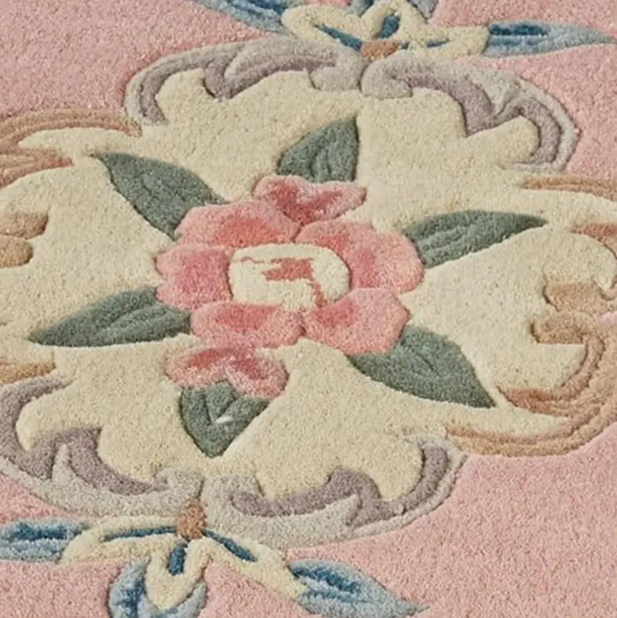 Traditional Floral Serena Aubusson II Small Rectangle Accent Rug | 2 feet 6 inches x 4 feet 6 inches | Soft Rose Pink | Handcarved, Hand-tufted, Luster Washed, Thick Pure Wool Sofa-Sized Area Rug