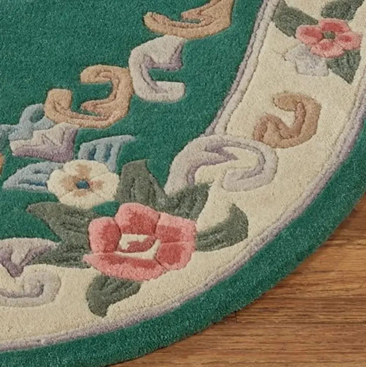 Traditional Floral Serena Aubusson II Oval Area Rug | 3 feet 6 inches x 5 feet 6 inches | Emerald Green | Handcarved, Hand-tufted, Luster Washed, Thick Pure Wool Rug with Flowers and Scrollwork