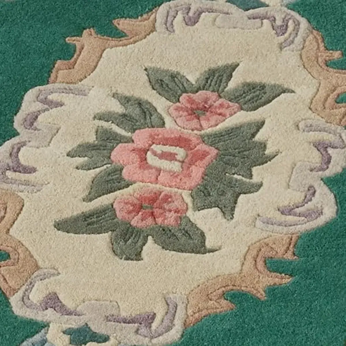 Traditional Floral Serena Aubusson II Oval Area Rug | 3 feet 6 inches x 5 feet 6 inches | Emerald Green | Handcarved, Hand-tufted, Luster Washed, Thick Pure Wool Rug with Flowers and Scrollwork