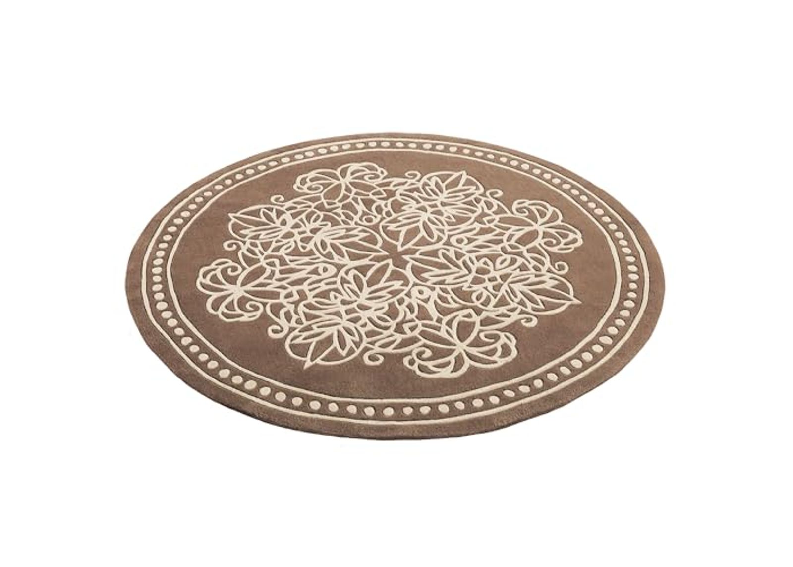 Venice Lace Round Area Rug | 5 feet | Neutral, Jewel Toned Topaz and Light Cream Hues | Elegant Scrollwork Medallion and Dotted Pearl-Like Border | Hand-Tufted and Handcarved Pure Wool Circular Rug