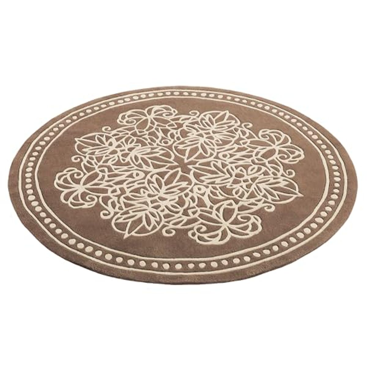 Venice Lace Round Area Rug | 5 feet | Neutral, Jewel Toned Topaz and Light Cream Hues | Elegant Scrollwork Medallion and Dotted Pearl-Like Border | Hand-Tufted and Handcarved Pure Wool Circular Rug