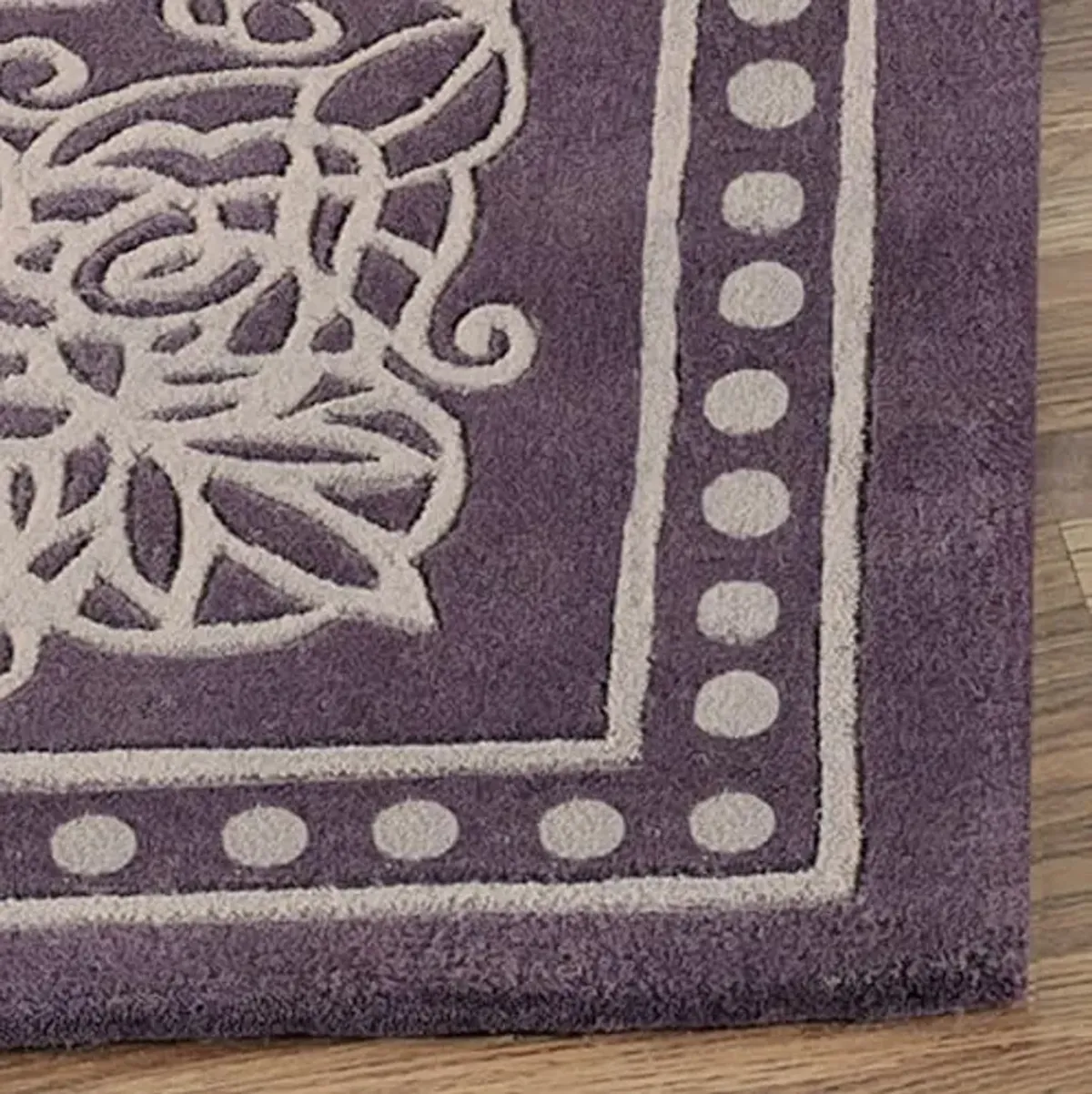 Vintage Lace Area Rug | 5 feet x 8 feet | Rich Dusty Purple and Taupe Hues | Elegant Scrollwork Medallion and Dotted Pearl Border | Hand-Tufted and Handcarved Pure Wool Rectangle Area Rug