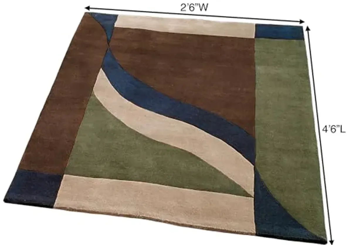 Touch of Class Color Blocked Contemporary Vista II Area Rug | 2 feet 6 inches x 4 feet 6 inches | Indigo, Chocolate, Sage, and Sand | Hand-Tufted and Handcarved Pure Wool Rectangle Rug