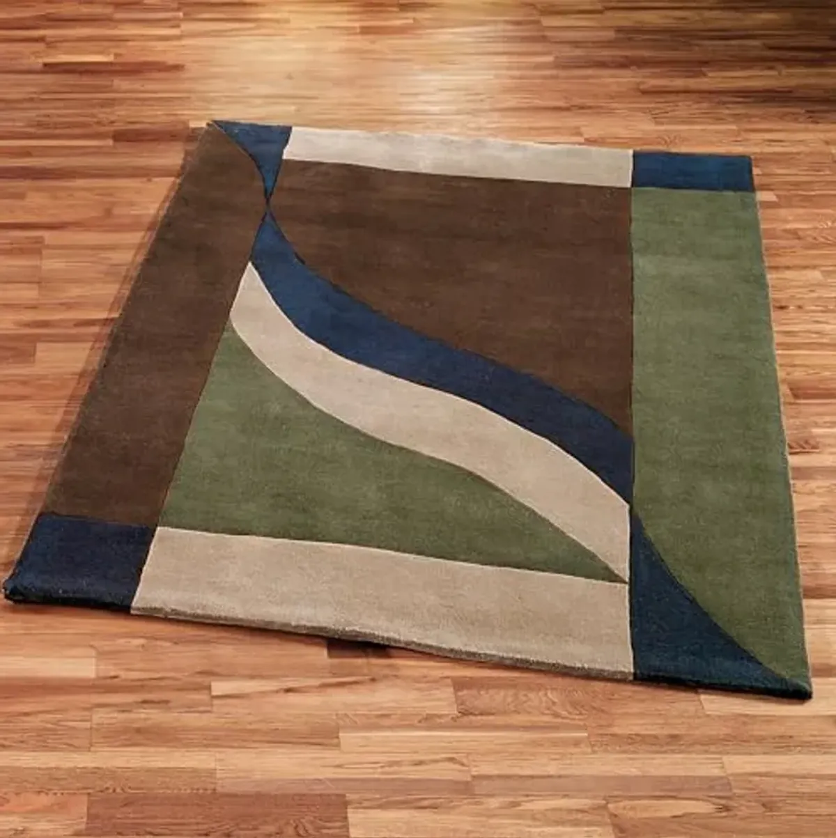 Touch of Class Color Blocked Contemporary Vista II Area Rug | 2 feet 6 inches x 4 feet 6 inches | Indigo, Chocolate, Sage, and Sand | Hand-Tufted and Handcarved Pure Wool Rectangle Rug