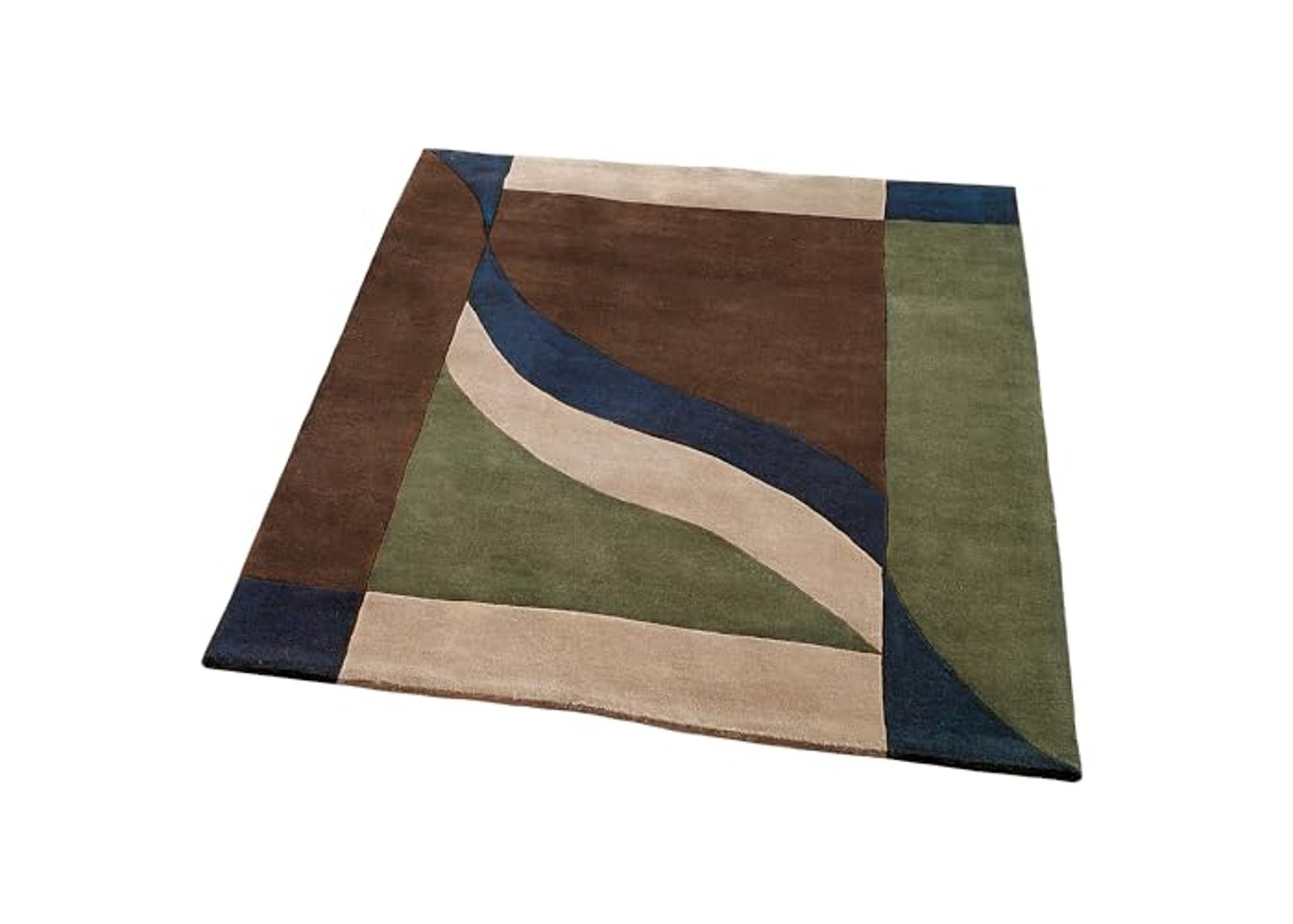 Touch of Class Color Blocked Contemporary Vista II Area Rug | 2 feet 6 inches x 4 feet 6 inches | Indigo, Chocolate, Sage, and Sand | Hand-Tufted and Handcarved Pure Wool Rectangle Rug