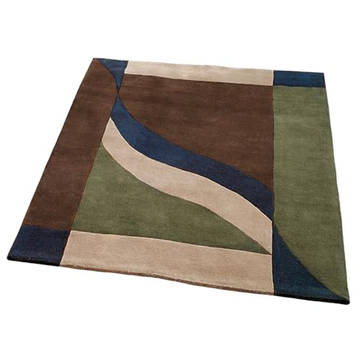 Touch of Class Color Blocked Contemporary Vista II Area Rug | 2 feet 6 inches x 4 feet 6 inches | Indigo, Chocolate, Sage, and Sand | Hand-Tufted and Handcarved Pure Wool Rectangle Rug