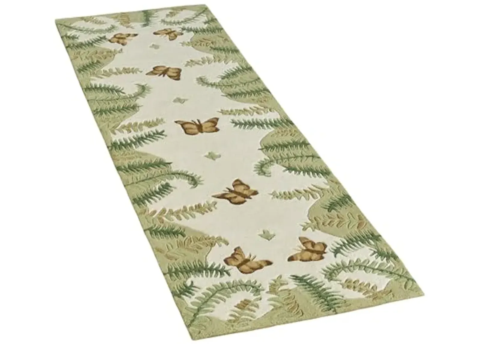 Botanical Butterfly Nature Runner | 2 feet 3 inches x 7 feet 6 inches | Natural Color Palette | Handcrafted, Hand-tufted, and Handcarved Pure Wool Rectangle Rug with Butterflies, Leaves, and Ferns