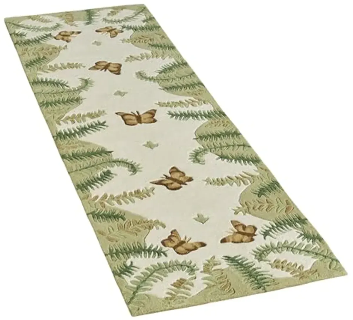 Botanical Butterfly Nature Runner | 2 feet 3 inches x 7 feet 6 inches | Natural Color Palette | Handcrafted, Hand-tufted, and Handcarved Pure Wool Rectangle Rug with Butterflies, Leaves, and Ferns