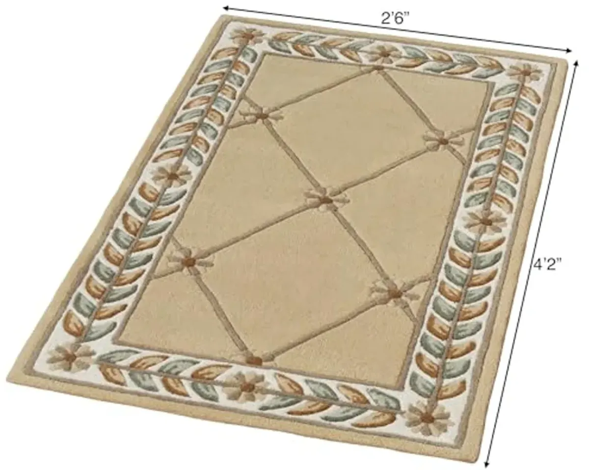 Fleurette Traditional Area Rug | 2 feet 6 inches x 4 feet 2 inches | Antique Classic Gold | Elegant Hand-tufted and Handcarved Pure Wool Rectangle Area Rug with Diamond Latticework, Florals & Leaves