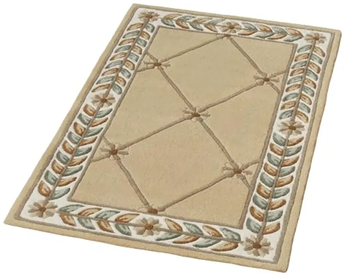 Fleurette Traditional Area Rug | 2 feet 6 inches x 4 feet 2 inches | Antique Classic Gold | Elegant Hand-tufted and Handcarved Pure Wool Rectangle Area Rug with Diamond Latticework, Florals & Leaves