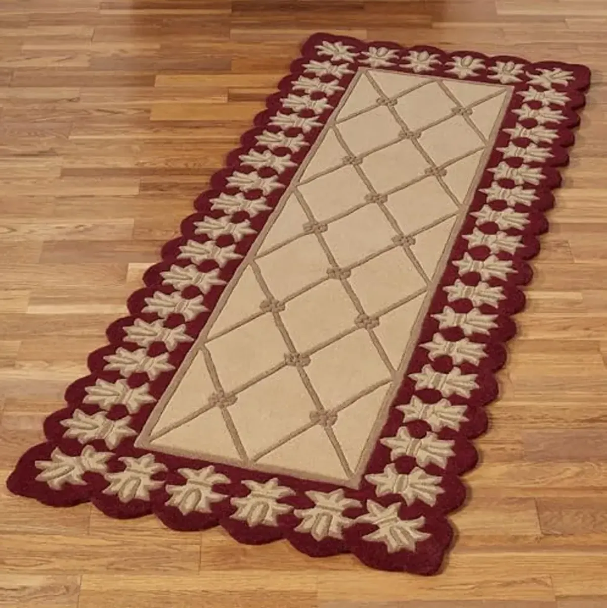 Touch of Class Roman Empire II Runner Rug | 3 feet x 8 feet | Gold with a Burgundy Red Frame | Royal Fleur-de-lis Frame | Hand-Tufted and Handcarved Pure Wool Rectangle Runner Rug with Contour Edges