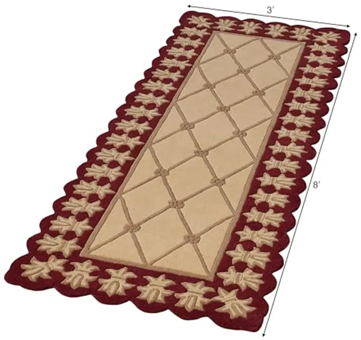 Touch of Class Roman Empire II Runner Rug | 3 feet x 8 feet | Gold with a Burgundy Red Frame | Royal Fleur-de-lis Frame | Hand-Tufted and Handcarved Pure Wool Rectangle Runner Rug with Contour Edges