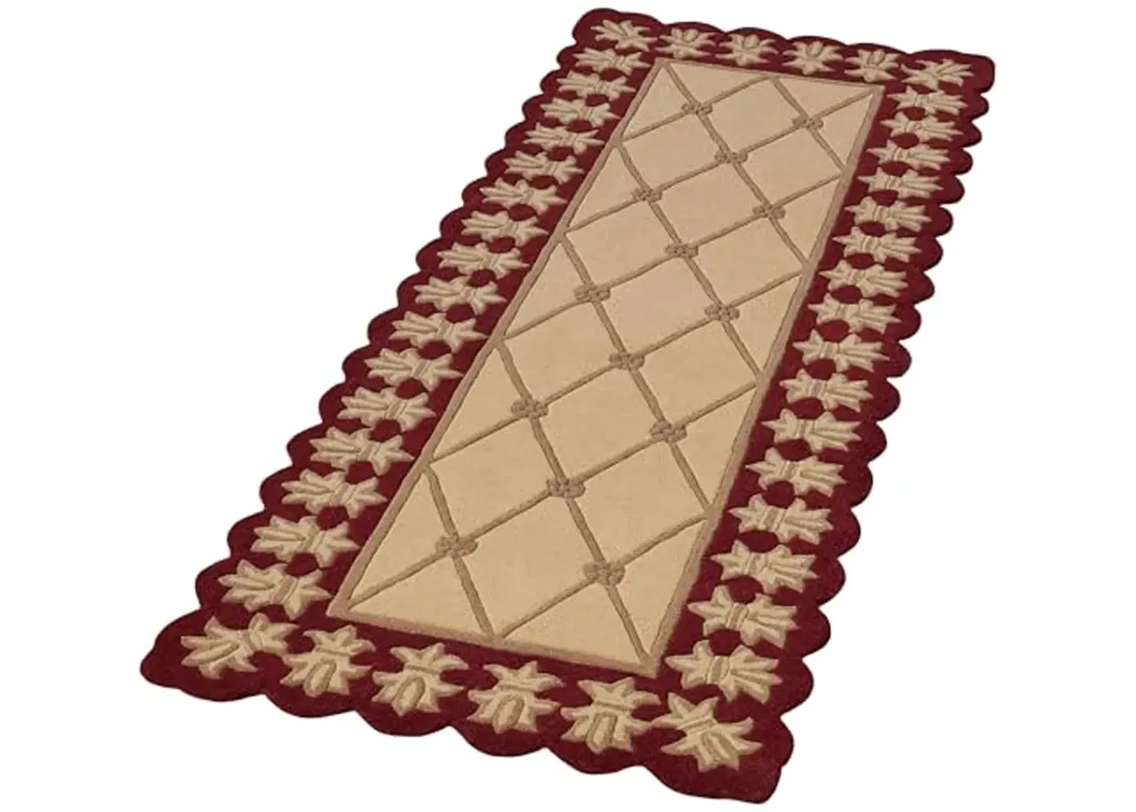 Touch of Class Roman Empire II Runner Rug | 3 feet x 8 feet | Gold with a Burgundy Red Frame | Royal Fleur-de-lis Frame | Hand-Tufted and Handcarved Pure Wool Rectangle Runner Rug with Contour Edges