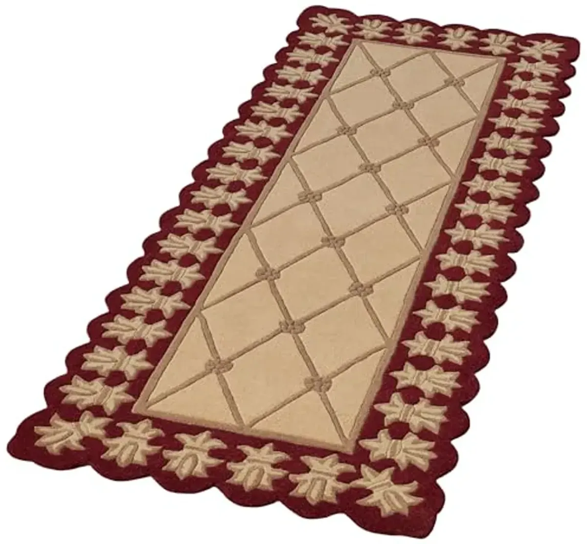 Touch of Class Roman Empire II Runner Rug | 3 feet x 8 feet | Gold with a Burgundy Red Frame | Royal Fleur-de-lis Frame | Hand-Tufted and Handcarved Pure Wool Rectangle Runner Rug with Contour Edges