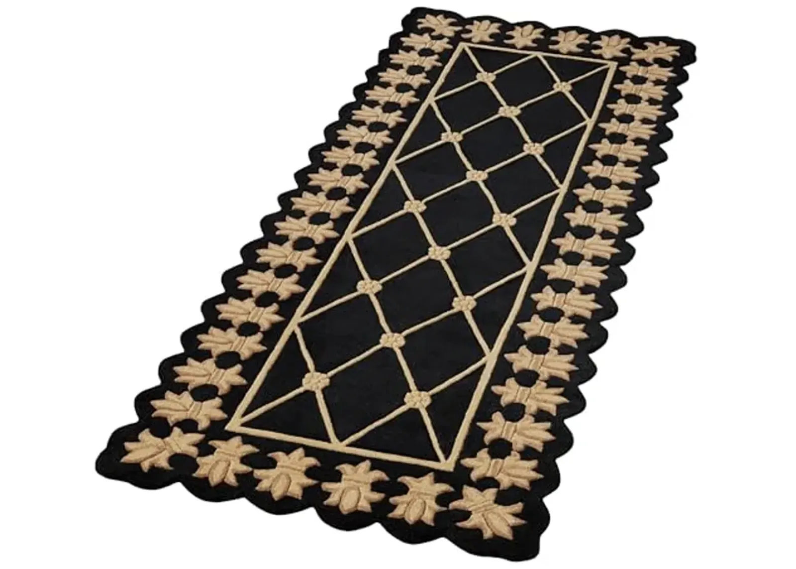 Onyx Empire II Runner Rug | 3 feet x 8 feet | Classic Black with Gold Designs | Royal Fleur-de-lis Frame | Hand-tufted and Handcarved Pure Wool Circle Rectangle Runner Rug with Contour Edges