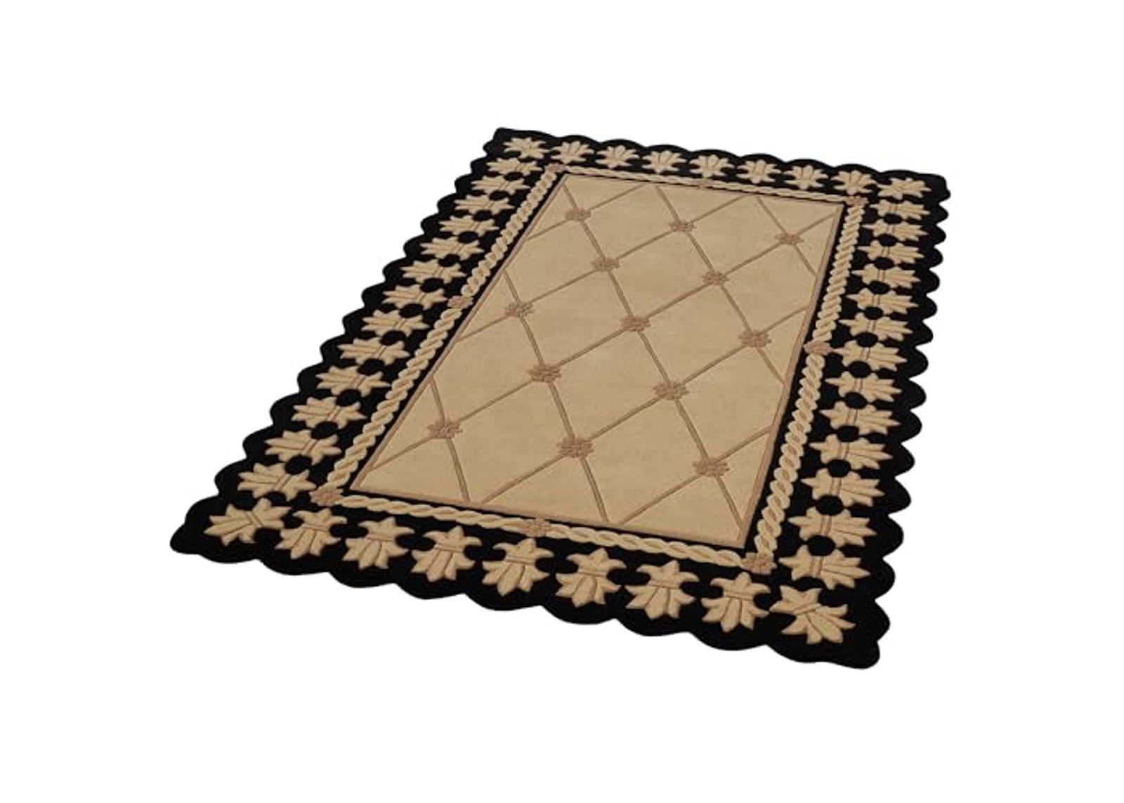 Onyx Empire II Area Rug | 5 feet 3 inches x 8 feet 3 inches | Gold with a Classic Black Frame | Royal Fleur-de-lis Frame | Hand-Tufted and Handcarved Pure Wool Rectangle Area Rug with Contour Edges