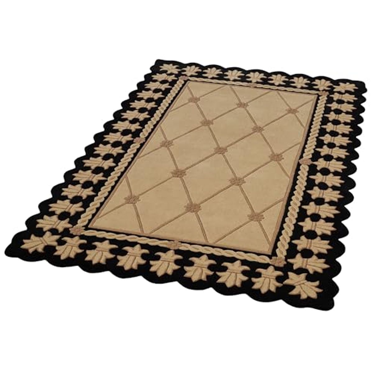 Onyx Empire II Area Rug | 5 feet 3 inches x 8 feet 3 inches | Gold with a Classic Black Frame | Royal Fleur-de-lis Frame | Hand-Tufted and Handcarved Pure Wool Rectangle Area Rug with Contour Edges