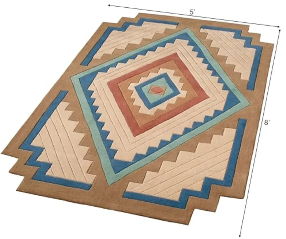 Touch of Class Canyon Southwest Stepped Rectangle Area Rug | 5 feet x 8 feet | Classic Southwestern Tones | Hand-Tufted and Handcarved Pure Wool Southwest Geometric Medallion Shaped Rug