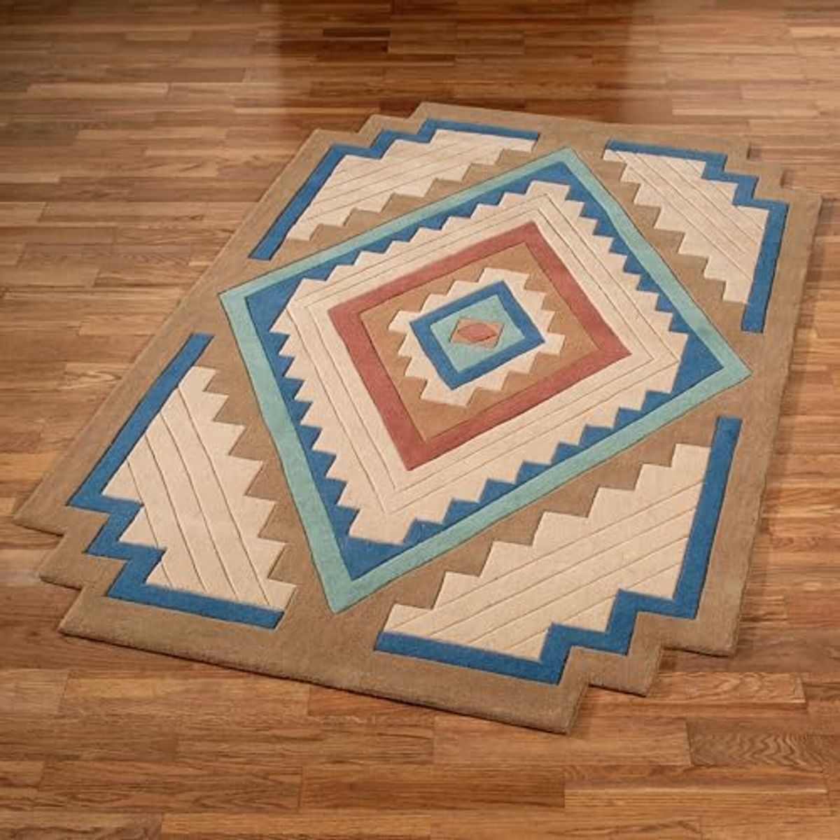 Touch of Class Canyon Southwest Stepped Rectangle Area Rug | 5 feet x 8 feet | Classic Southwestern Tones | Hand-Tufted and Handcarved Pure Wool Southwest Geometric Medallion Shaped Rug