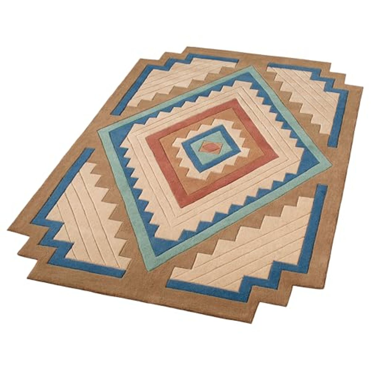 Touch of Class Canyon Southwest Stepped Rectangle Area Rug | 5 feet x 8 feet | Classic Southwestern Tones | Hand-Tufted and Handcarved Pure Wool Southwest Geometric Medallion Shaped Rug