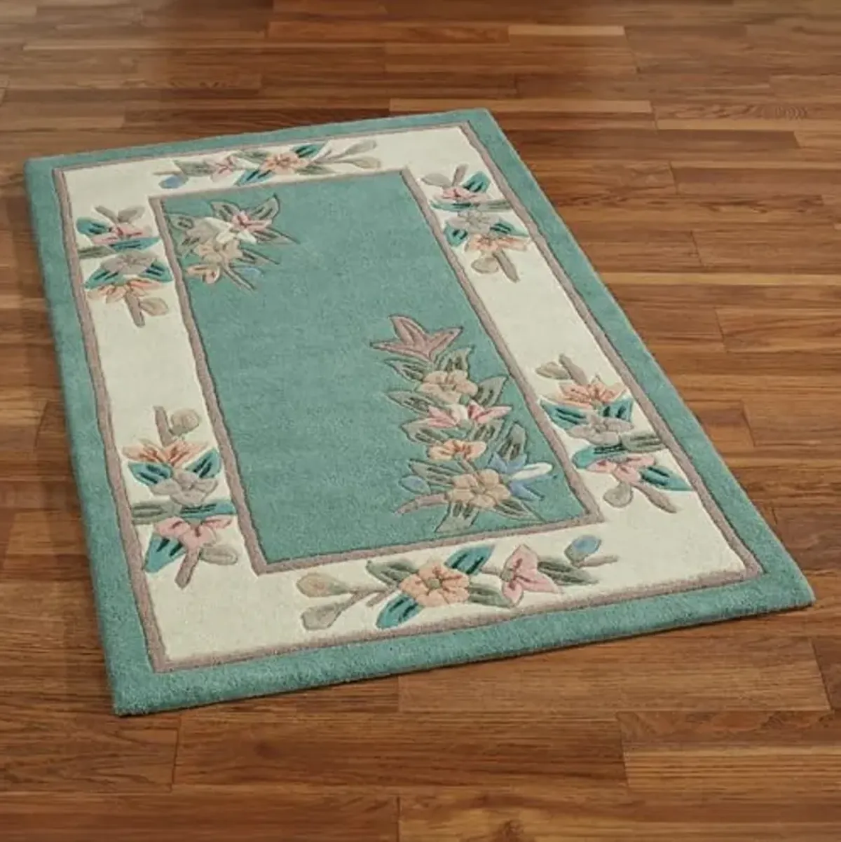 Touch of Class Elegant Corner Floral II Area Rug | Classic Green | 2 feet 6 inches x 4 feet 2 inches | Handcarved, Hand-Tufted, Luster Washed, Thick Pure Wool Rectangle Rug with Traditional Flowers