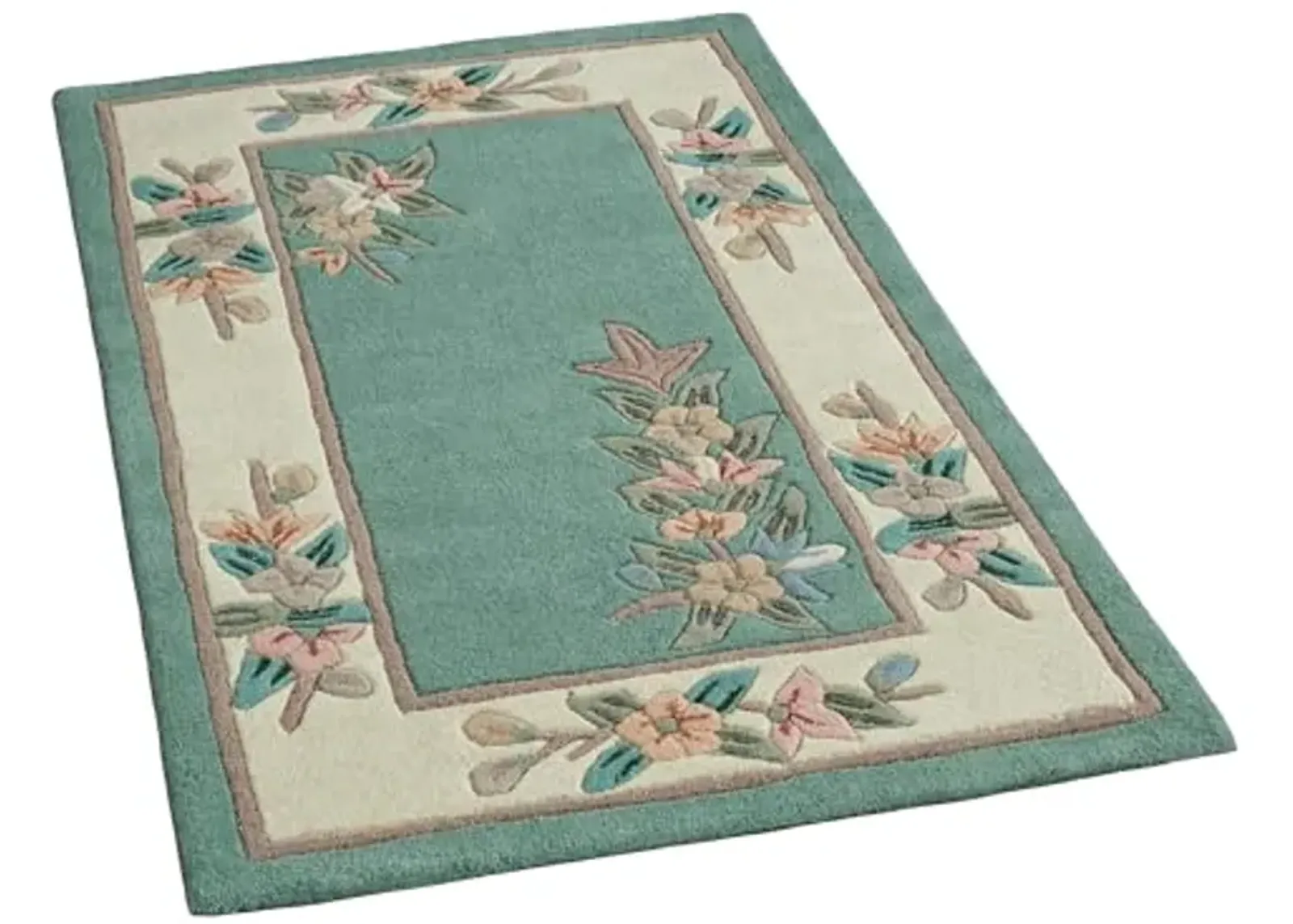 Touch of Class Elegant Corner Floral II Area Rug | Classic Green | 2 feet 6 inches x 4 feet 2 inches | Handcarved, Hand-Tufted, Luster Washed, Thick Pure Wool Rectangle Rug with Traditional Flowers