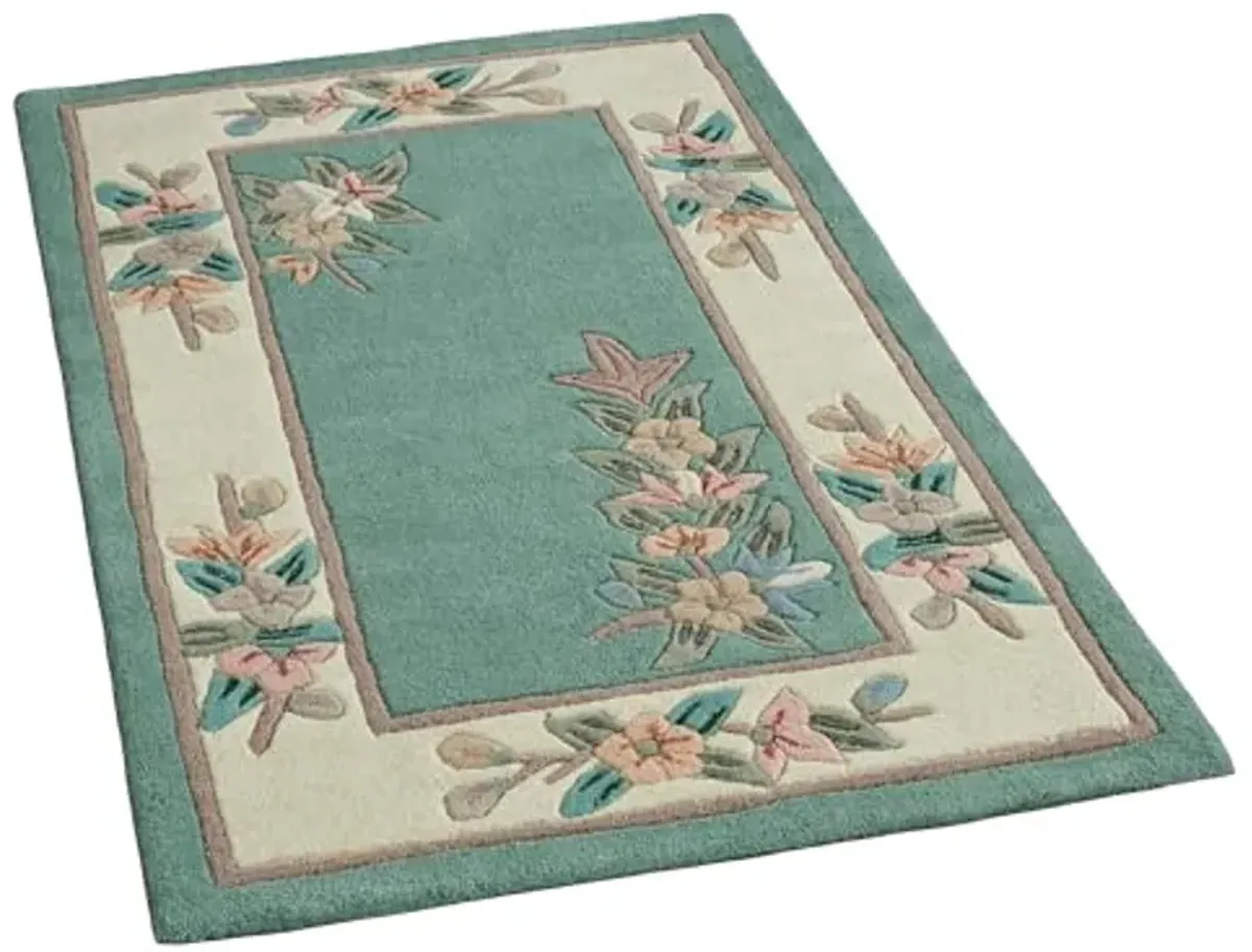 Touch of Class Elegant Corner Floral II Area Rug | Classic Green | 2 feet 6 inches x 4 feet 2 inches | Handcarved, Hand-Tufted, Luster Washed, Thick Pure Wool Rectangle Rug with Traditional Flowers