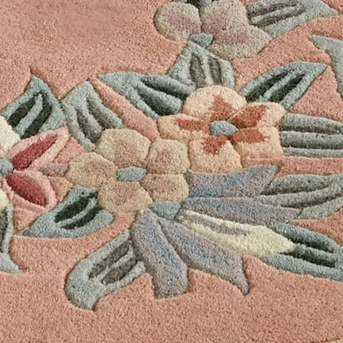 Touch of Class Elegant Corner Floral II Round Rug | Coral Peach | 7 feet 6 inches | Handcarved, Hand-Tufted, Luster Washed, Thick Pure Wool Circle Rug with Traditional Flowers