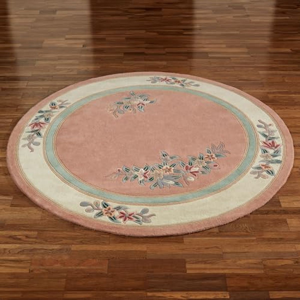 Touch of Class Elegant Corner Floral II Round Rug | Coral Peach | 7 feet 6 inches | Handcarved, Hand-Tufted, Luster Washed, Thick Pure Wool Circle Rug with Traditional Flowers