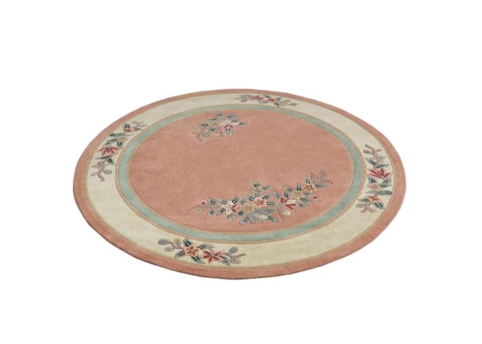 Touch of Class Elegant Corner Floral II Round Rug | Coral Peach | 7 feet 6 inches | Handcarved, Hand-Tufted, Luster Washed, Thick Pure Wool Circle Rug with Traditional Flowers