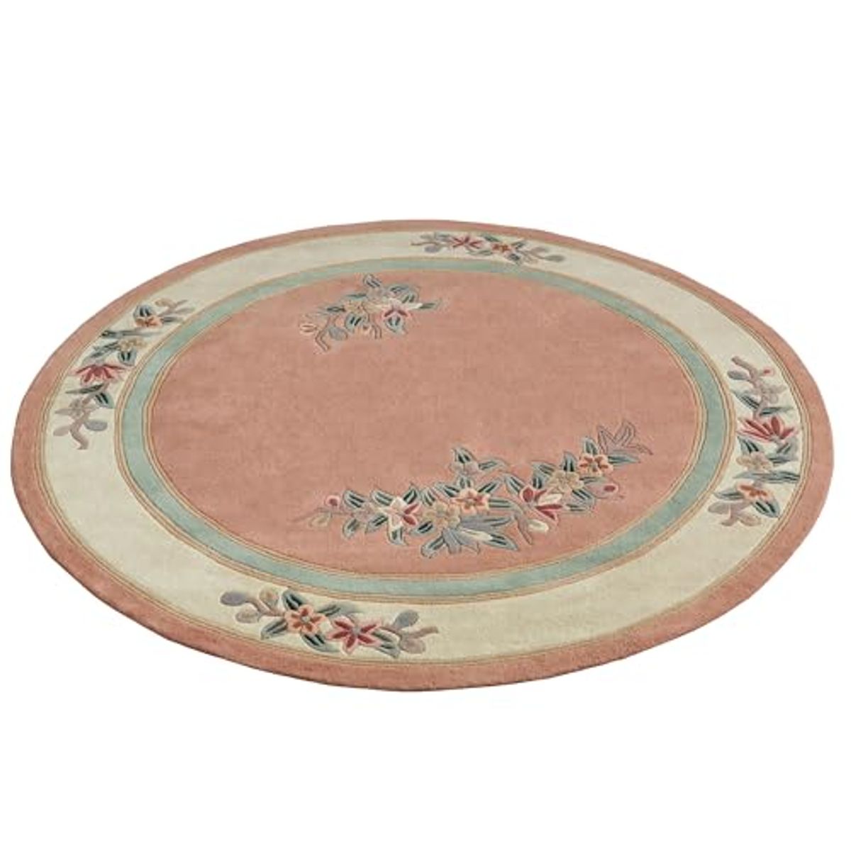 Touch of Class Elegant Corner Floral II Round Rug | Coral Peach | 7 feet 6 inches | Handcarved, Hand-Tufted, Luster Washed, Thick Pure Wool Circle Rug with Traditional Flowers