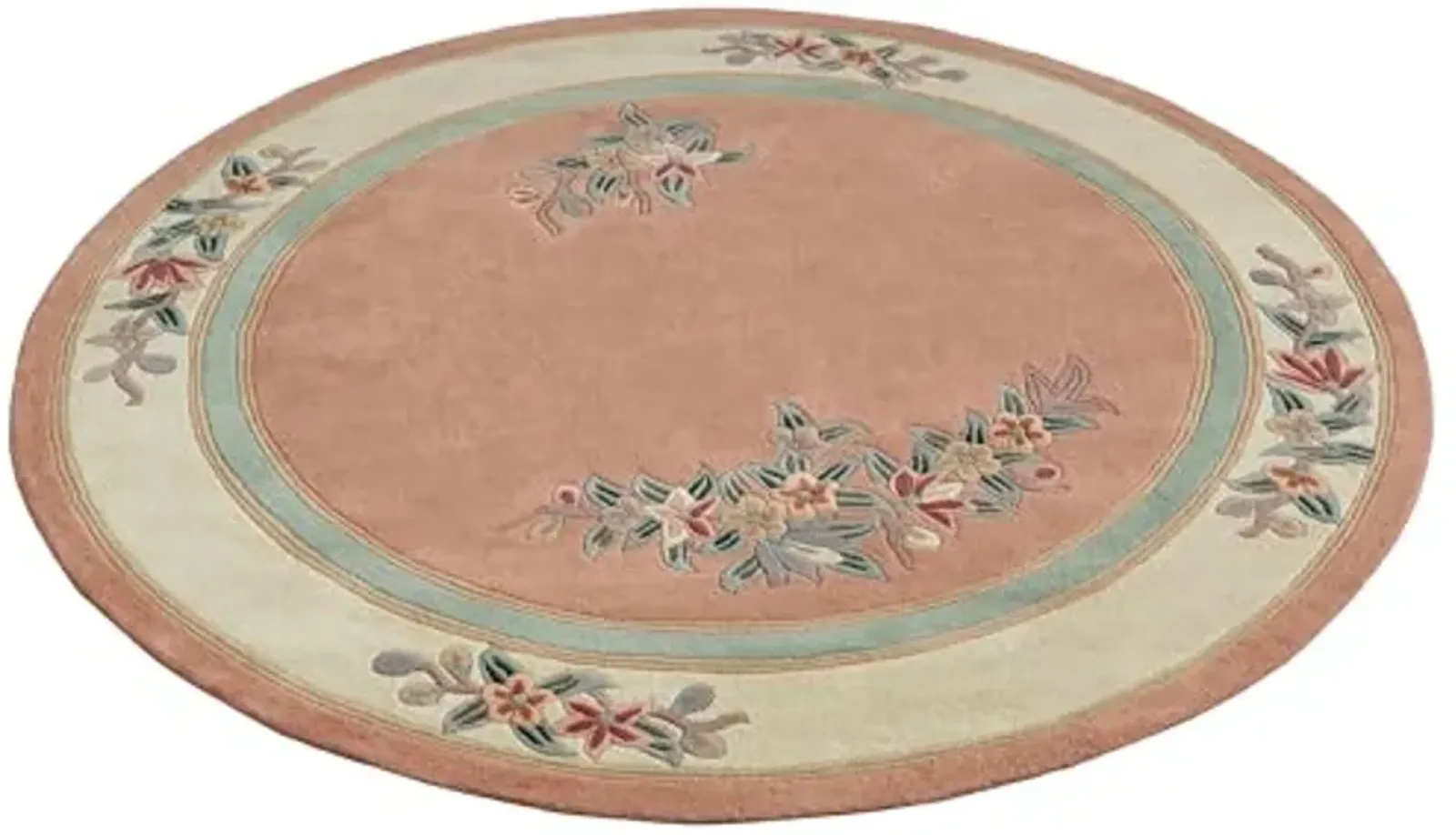 Touch of Class Elegant Corner Floral II Round Rug | Coral Peach | 7 feet 6 inches | Handcarved, Hand-Tufted, Luster Washed, Thick Pure Wool Circle Rug with Traditional Flowers