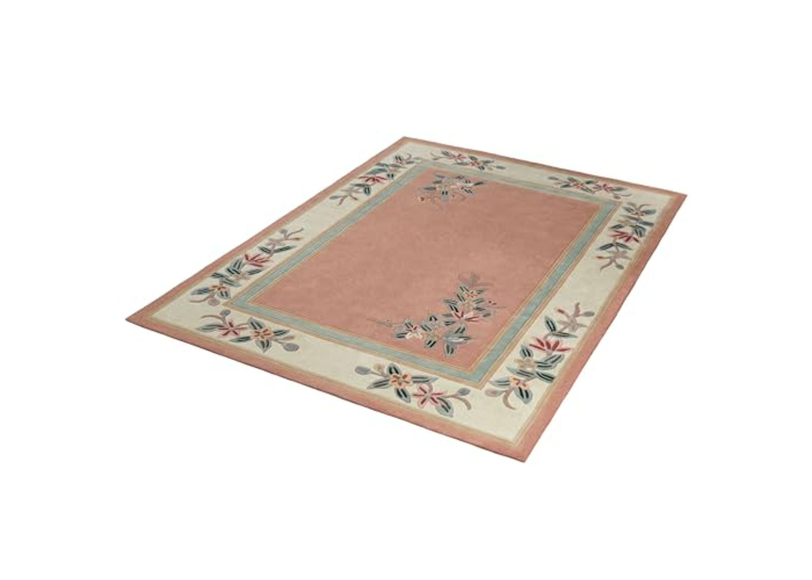 Touch of Class Elegant Corner Floral II Area Rug | Coral Peach | 8 feet x 11 feet | Handcarved, Hand-Tufted, Luster Washed, Thick Pure Wool Rectangle Rug with Traditional Flowers