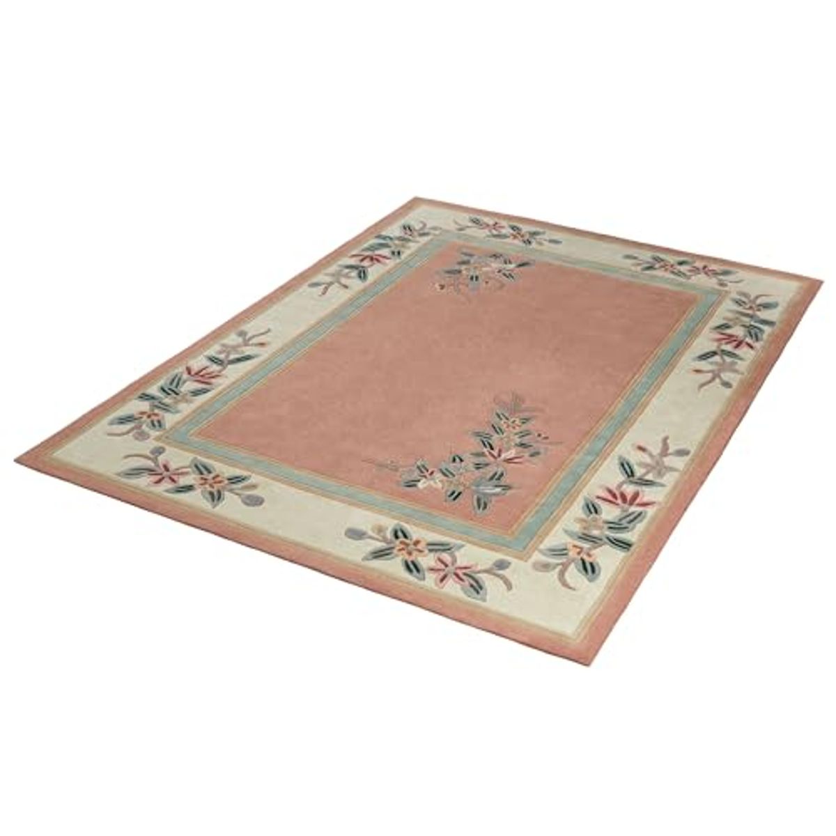 Touch of Class Elegant Corner Floral II Area Rug | Coral Peach | 8 feet x 11 feet | Handcarved, Hand-Tufted, Luster Washed, Thick Pure Wool Rectangle Rug with Traditional Flowers