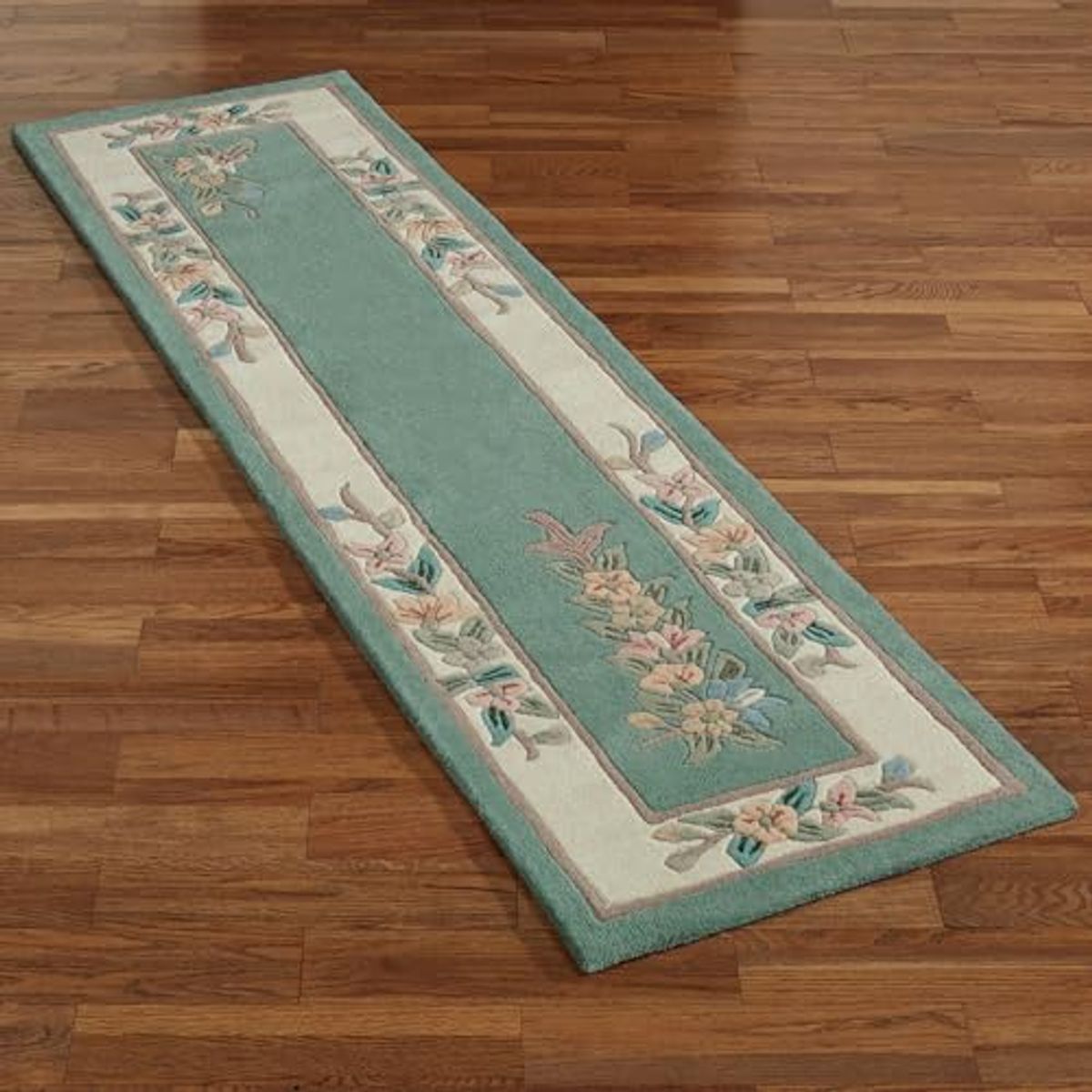 Touch of Class Elegant Corner Floral II Runner Rug | Classic Green | 2 feet x 7 feet 6 inches | Handcarved, Hand-Tufted, Luster Washed, Thick Pure Wool Rectangle Runner with Traditional Flowers