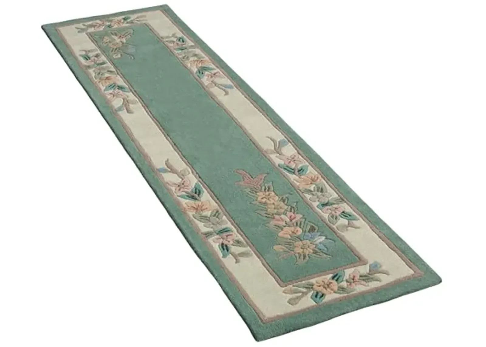 Touch of Class Elegant Corner Floral II Runner Rug | Classic Green | 2 feet x 7 feet 6 inches | Handcarved, Hand-Tufted, Luster Washed, Thick Pure Wool Rectangle Runner with Traditional Flowers