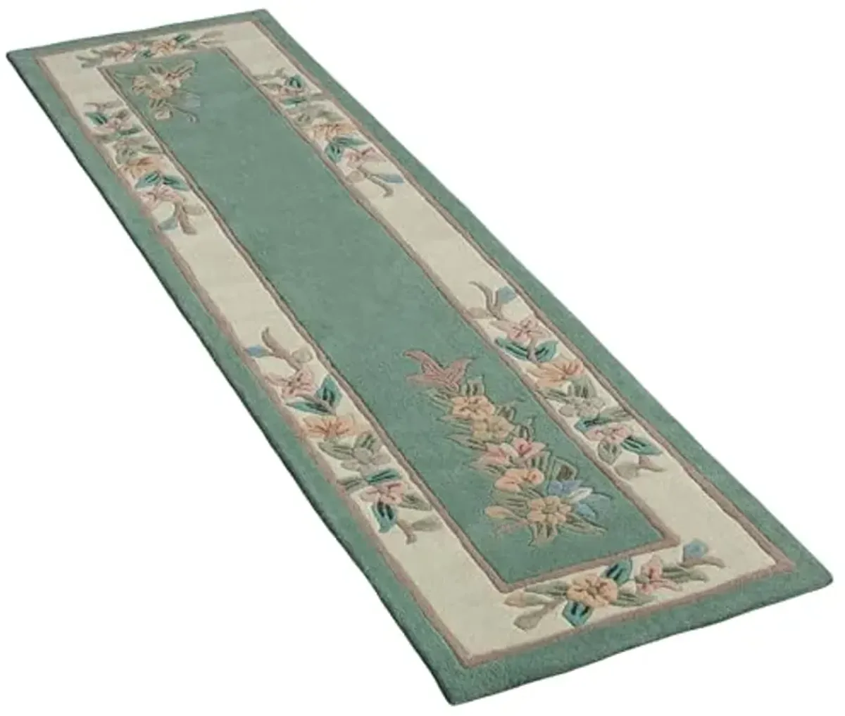 Touch of Class Elegant Corner Floral II Runner Rug | Classic Green | 2 feet x 7 feet 6 inches | Handcarved, Hand-Tufted, Luster Washed, Thick Pure Wool Rectangle Runner with Traditional Flowers