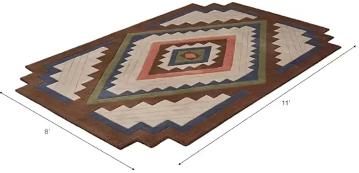 Touch of Class Phoenix II Southwest Stepped Rectangle Area Rug | 8 feet x 11 feet | Classic Southwestern Tones | Hand-Tufted and Handcarved Pure Wool Southwest Geometric Medallion Shaped Rug