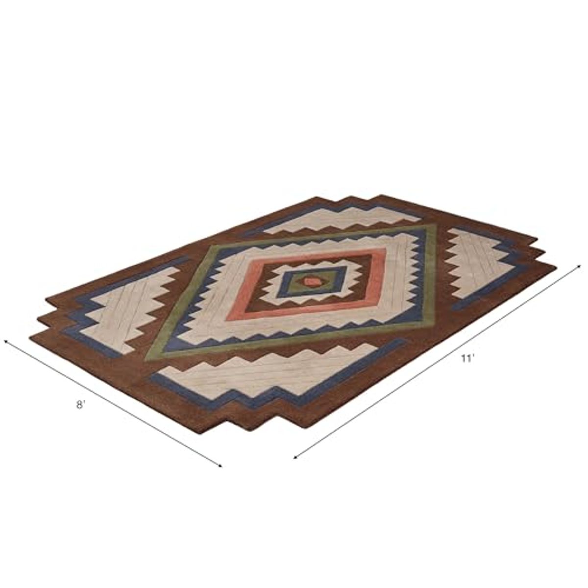 Touch of Class Phoenix II Southwest Stepped Rectangle Area Rug | 8 feet x 11 feet | Classic Southwestern Tones | Hand-Tufted and Handcarved Pure Wool Southwest Geometric Medallion Shaped Rug