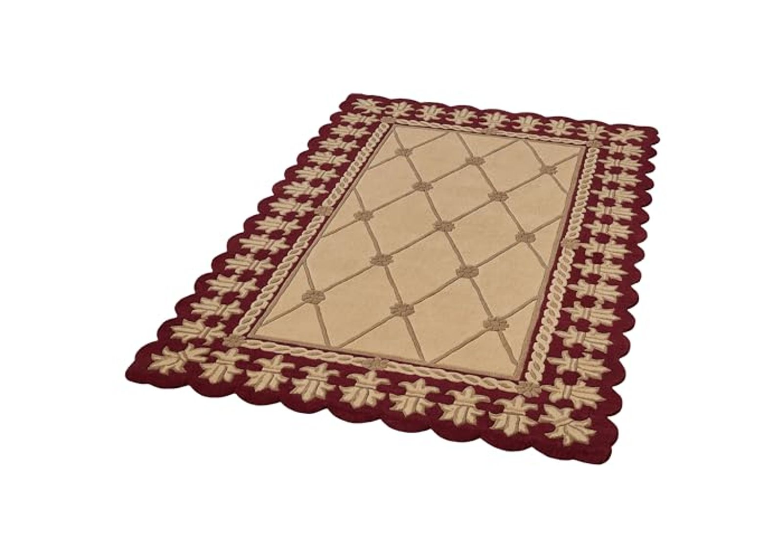 Roman Empire II Area Rug | 5 feet 3 inches x 8 feet 3 inches | Gold with a Burgundy Red Frame | Royal Fleur-de-lis Frame | Hand-tufted and Handcarved Pure Wool Rectangle Area Rug with Contour Edges