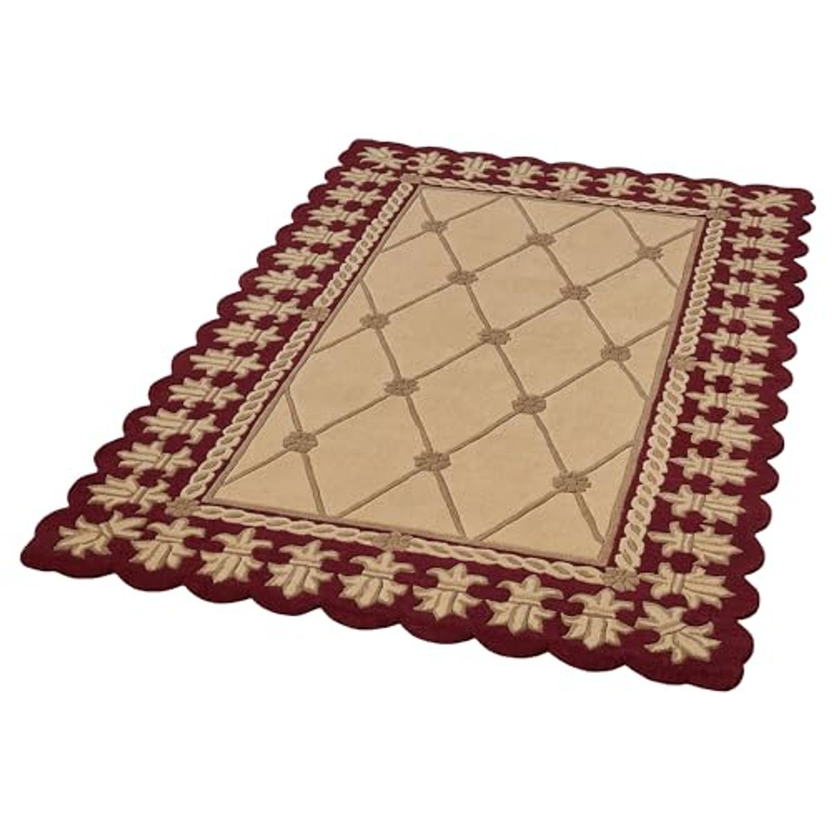 Roman Empire II Area Rug | 5 feet 3 inches x 8 feet 3 inches | Gold with a Burgundy Red Frame | Royal Fleur-de-lis Frame | Hand-tufted and Handcarved Pure Wool Rectangle Area Rug with Contour Edges